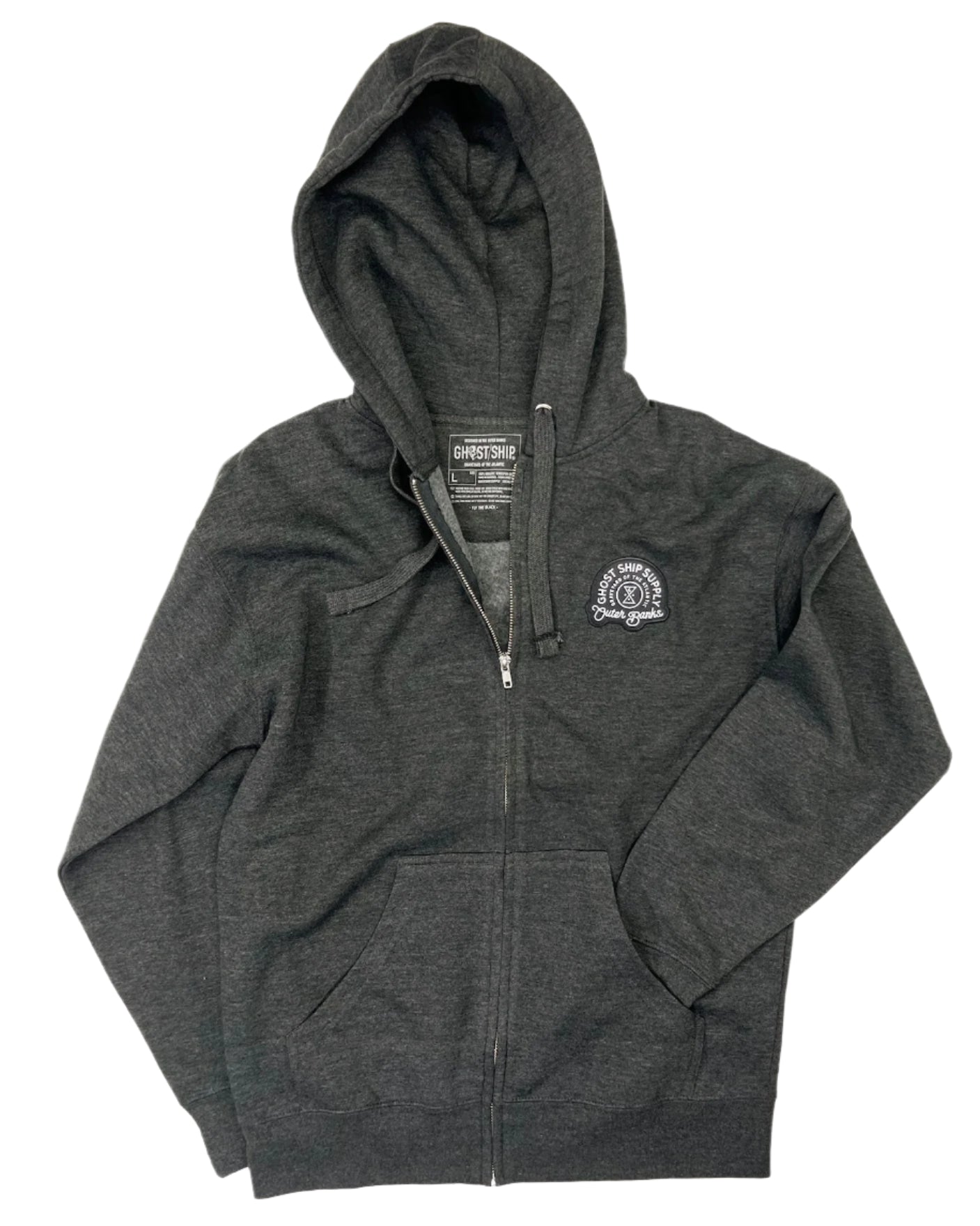 Dark Heather Gray Insignia Zip Up Hoodie Sweats - GHOSTSHIP.Supply