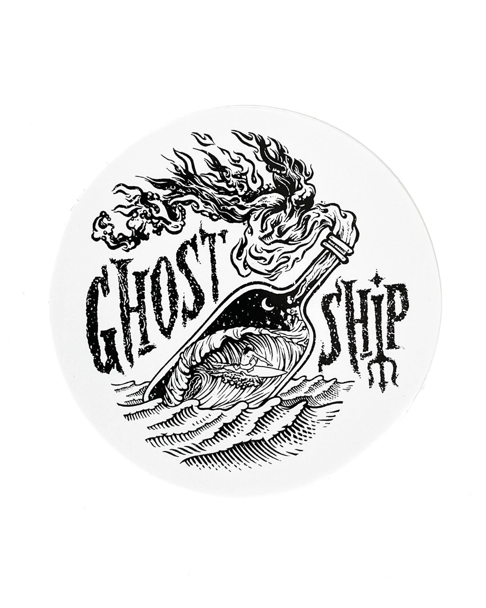 Molotov Cocktail White Circle Sticker - Large - GHOSTSHIP.Supply