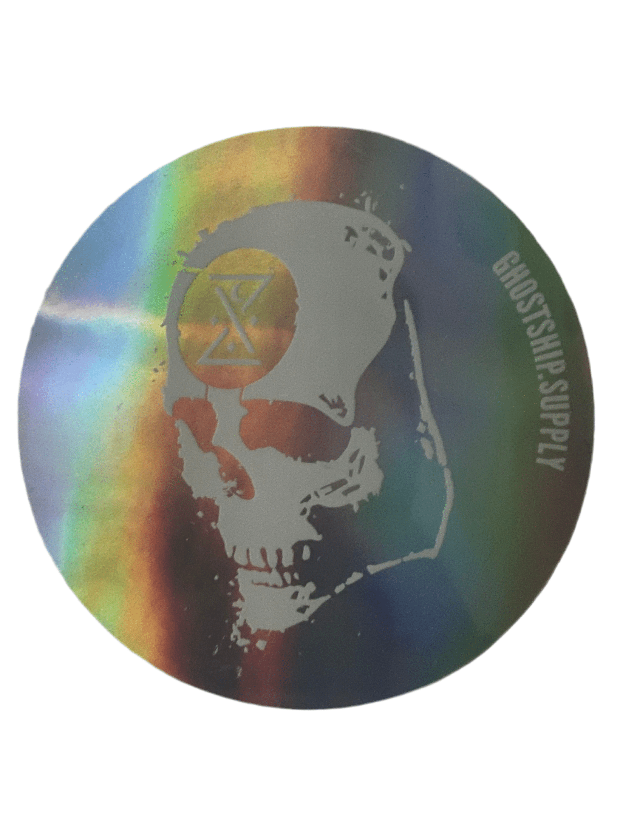 Special Edition Holographic Ominous Skull Logo on Circle Sticker - Large - GHOSTSHIP.Supply
