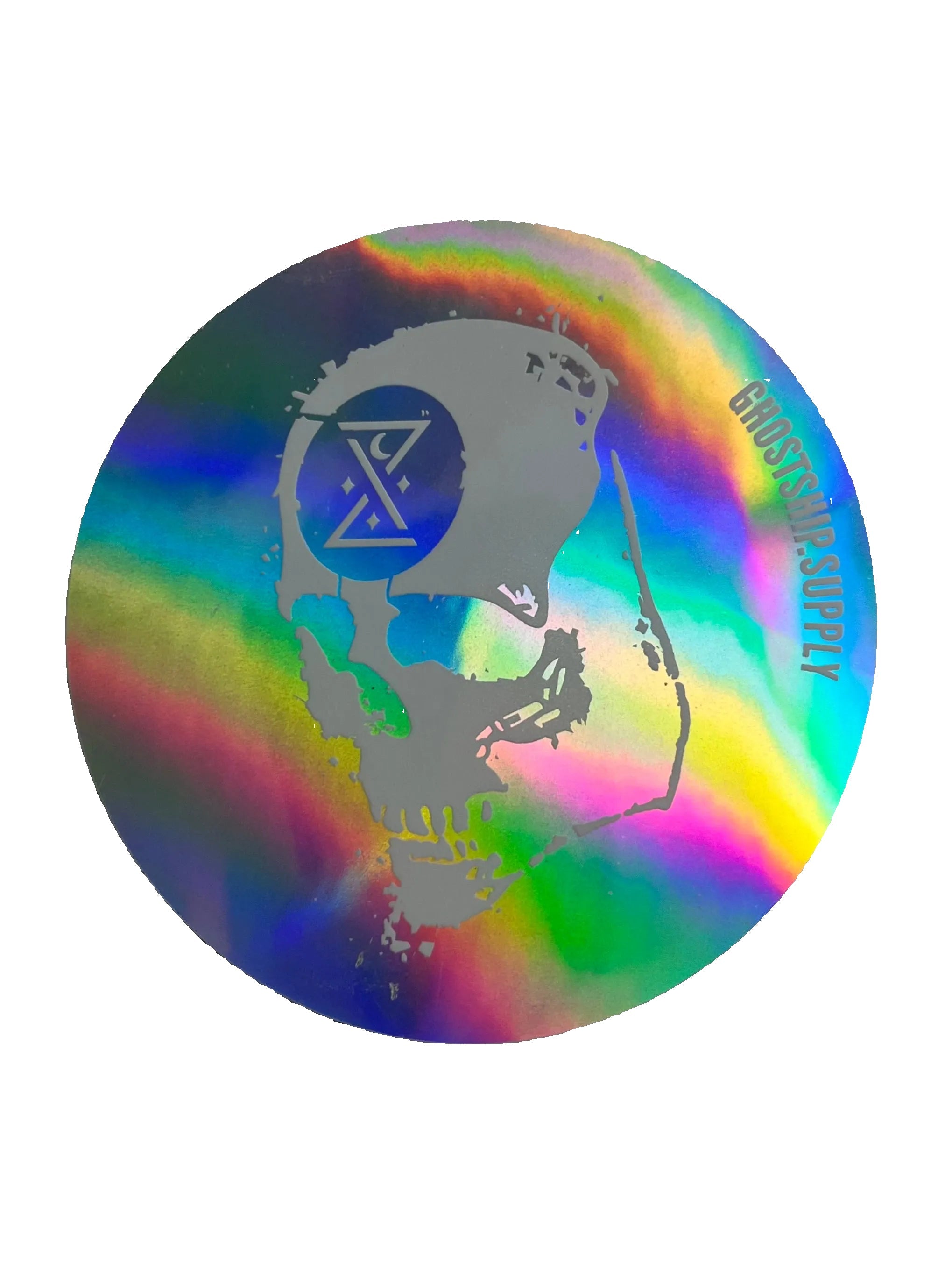Special Edition Holographic Ominous Skull Logo on Circle Sticker - Large - GHOSTSHIP.Supply