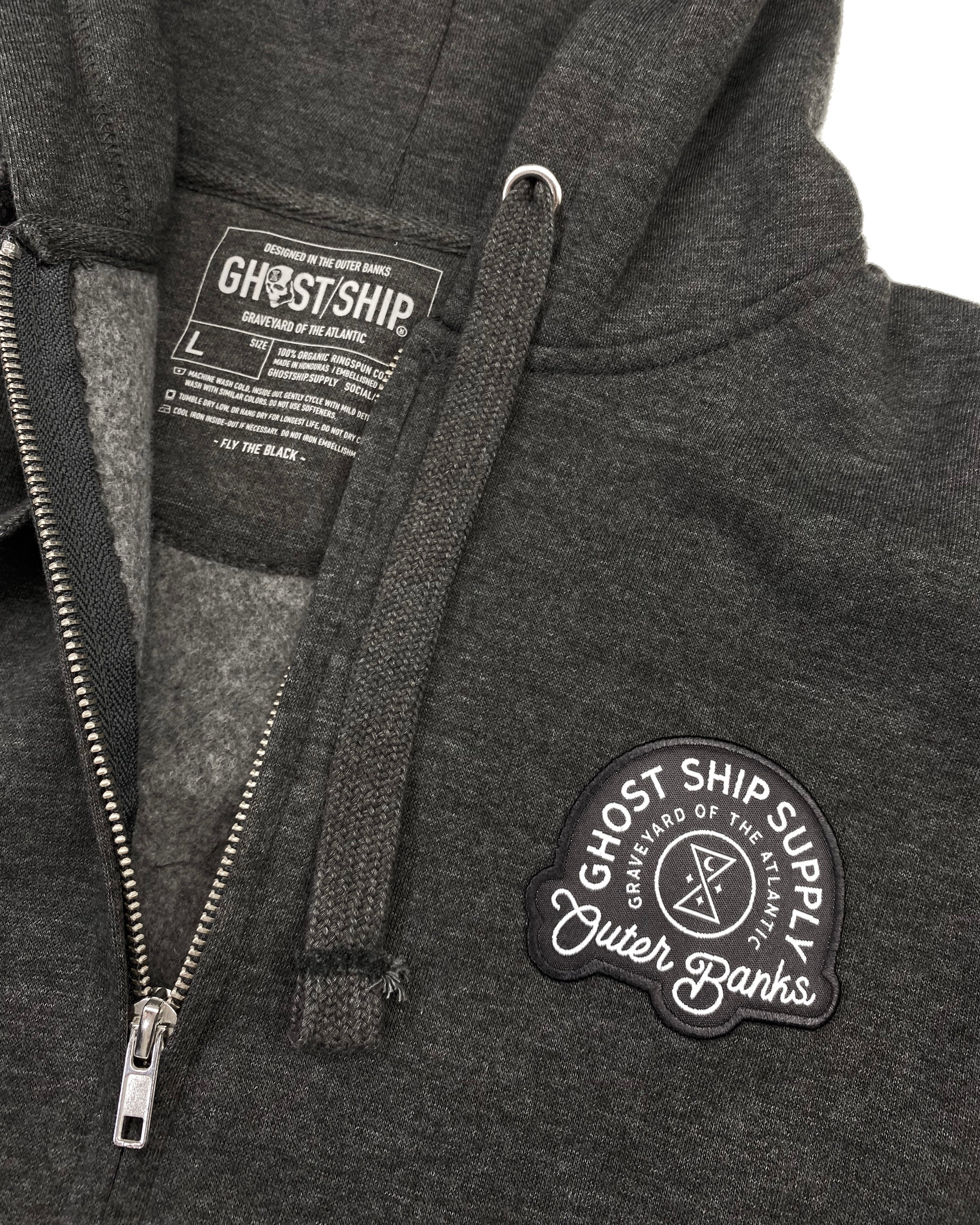 Dark Heather Gray Insignia Zip Up Hoodie Sweats - GHOSTSHIP.Supply