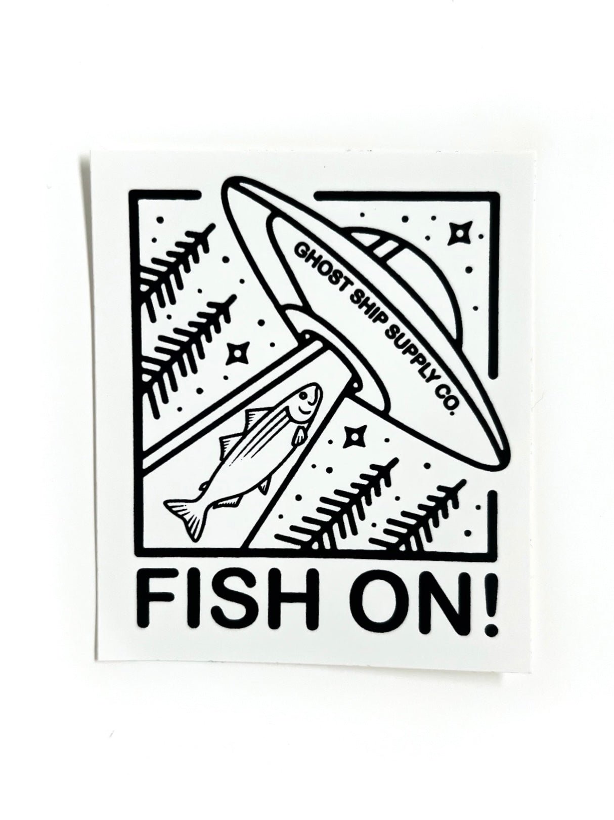 FISH ON! White Rectangle Sticker - Large - GHOSTSHIP.Supply