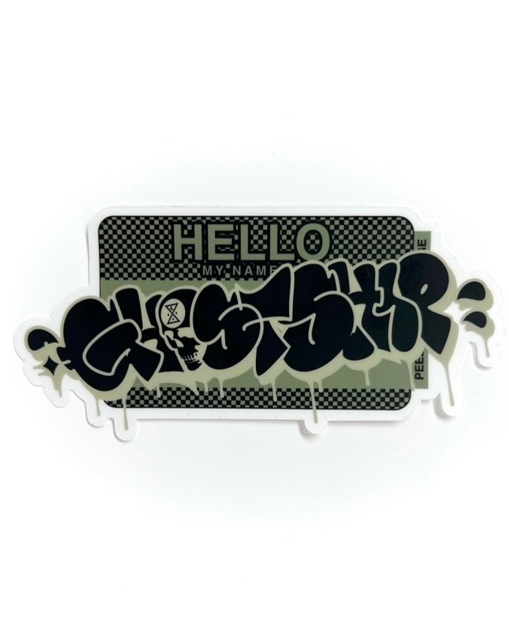 Hello My Name Is... Black and Tan on Olive Checkered Throwie Sticker - XL - GHOSTSHIP.Supply