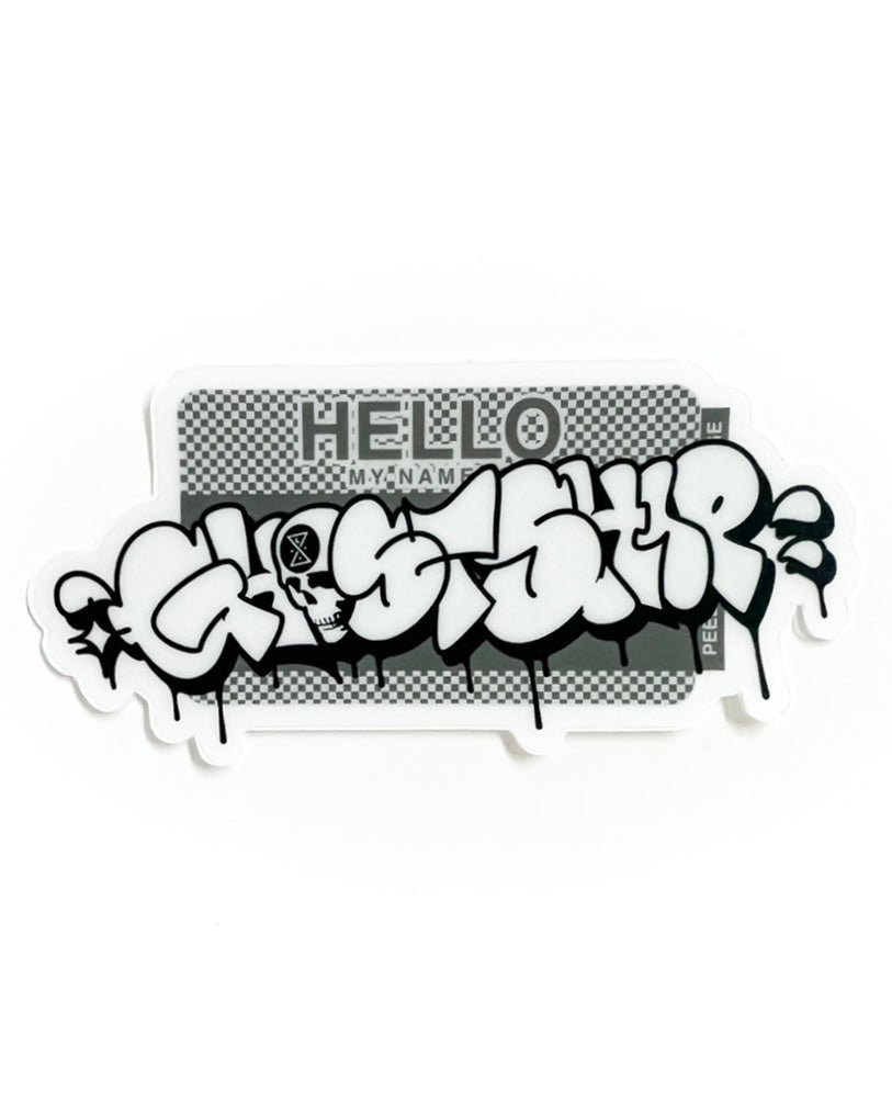 Hello My Name Is... Black and White on Gray Checkered Throwie Sticker - GHOSTSHIP.Supply