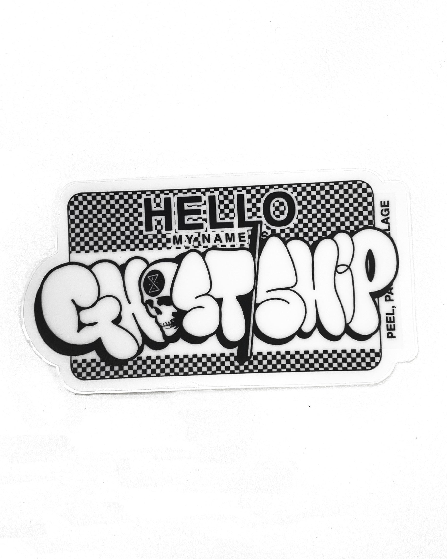 Hello My Name Is... Black Checkered Throwie Sticker - GHOSTSHIP.Supply