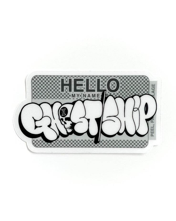 Hello My Name Is... Gray Checkered Throwie Sticker - GHOSTSHIP.Supply