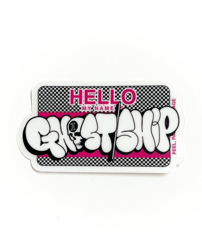 Hello My Name Is... Pink and Black Checkered Throwie Sticker - GHOSTSHIP.Supply