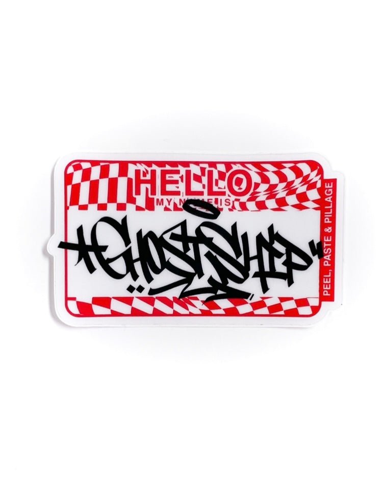 Hello My Name Is... Red Checkered Tag Sticker - GHOSTSHIP.Supply