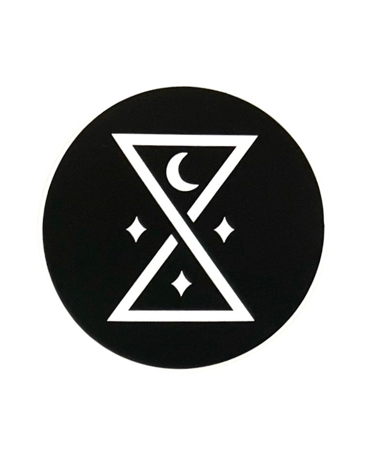 Hourglass Icon Logo on Black Circle Sticker - Medium - GHOSTSHIP.Supply