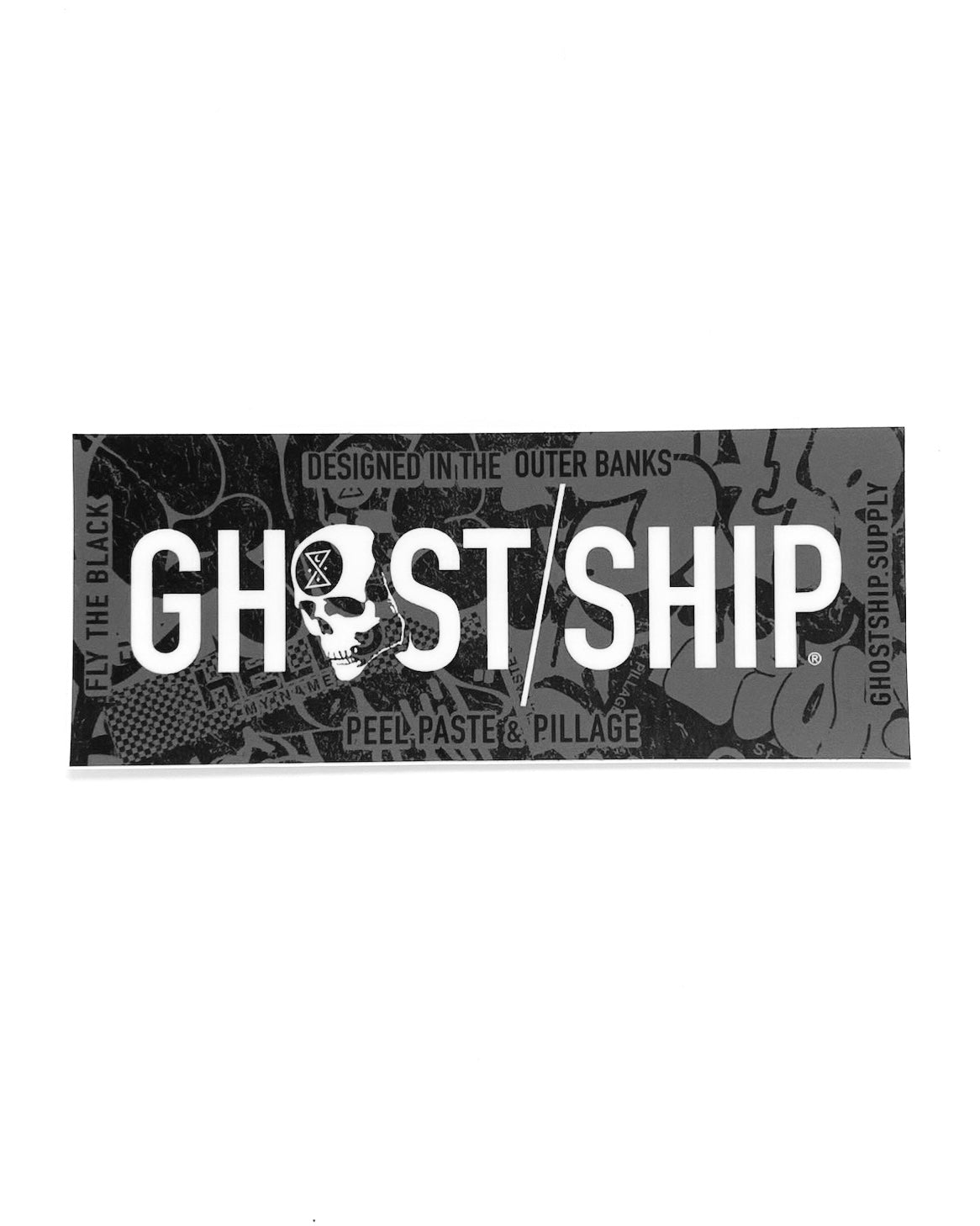 Ominous Skull Full Logo on Graffiti Rectangle Sticker - XL - GHOSTSHIP.Supply