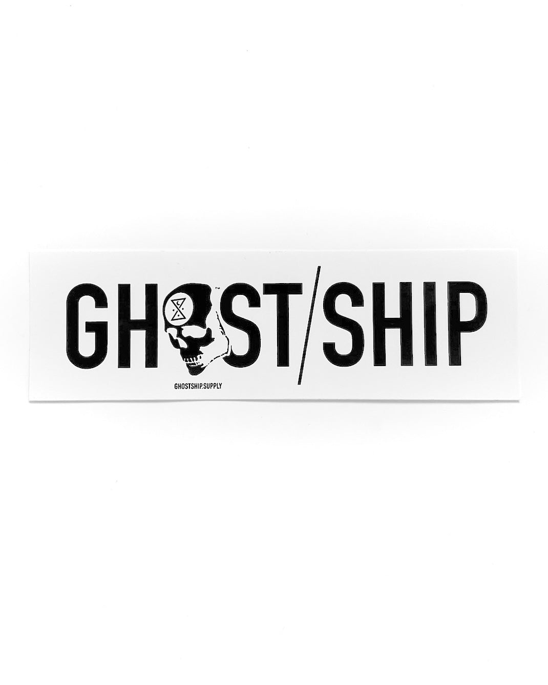 Ominous Skull Full Logo on White Rectangle Sticker - XL - GHOSTSHIP.Supply