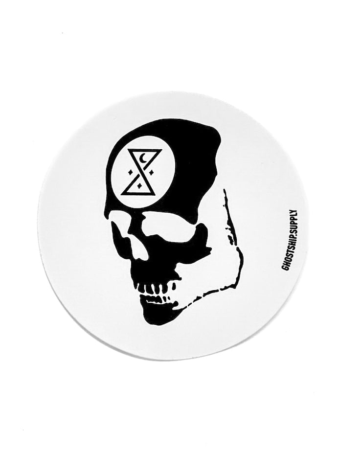 Ominous Skull Logo on Circle Sticker - Large - GHOSTSHIP.Supply