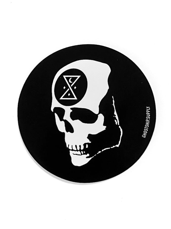 Ominous Skull Logo on Circle Sticker - Large - GHOSTSHIP.Supply