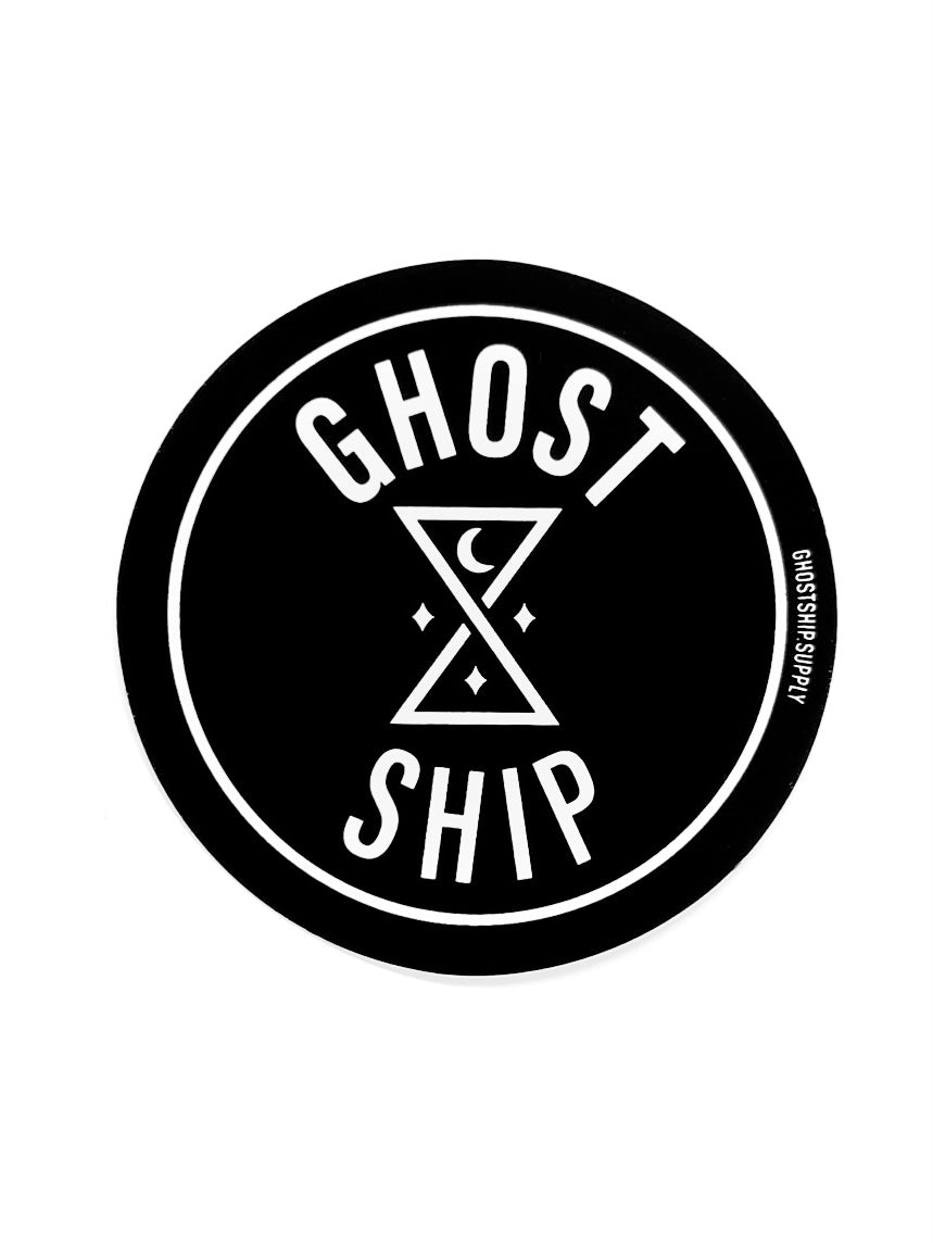 Postal logo on Black Circle Sticker - Large - GHOSTSHIP.Supply